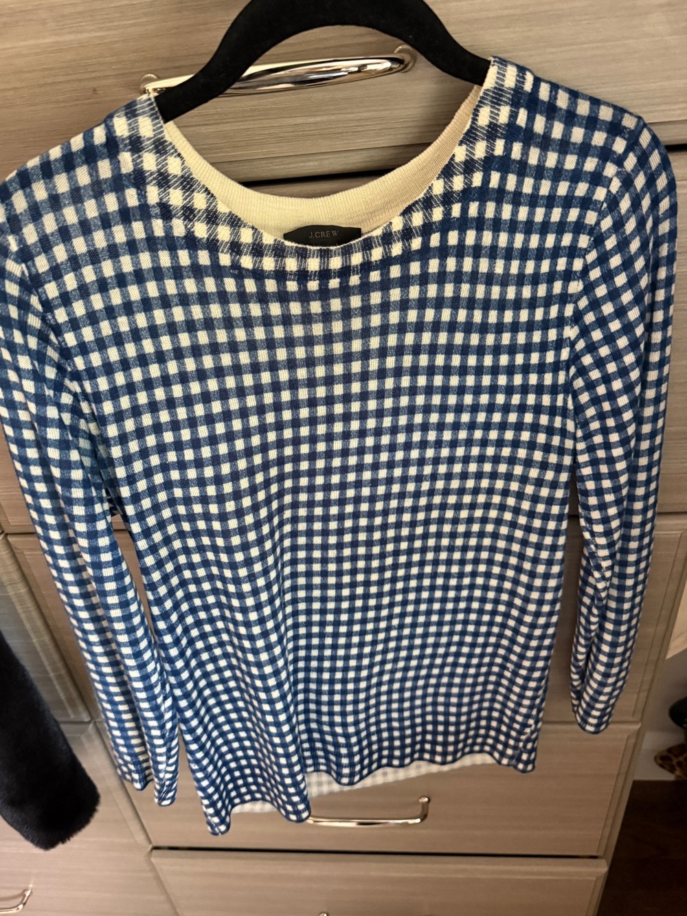 J. Crew Navy and White Gingham Knit Top